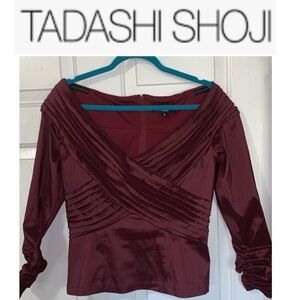 Tadashi Shoji Burgundy Pleated Top